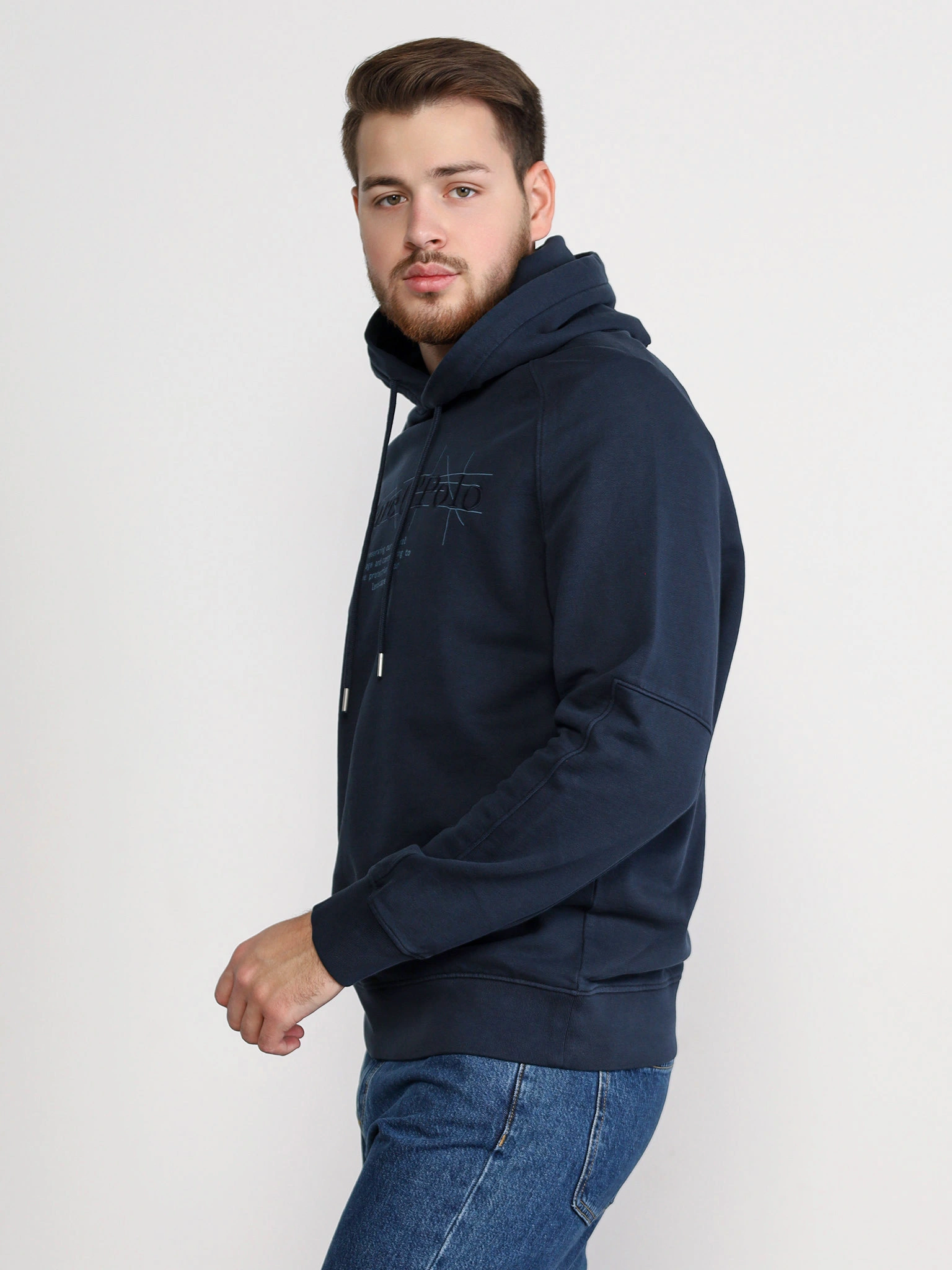 Толстовка темно-синего цвета с капюшоном из хлопка